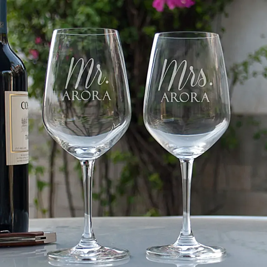 Mr & Mrs Printed Wine Glasses Online