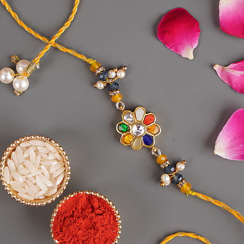 Navratna Samrat Stone Rakhi N Almonds Silver Box