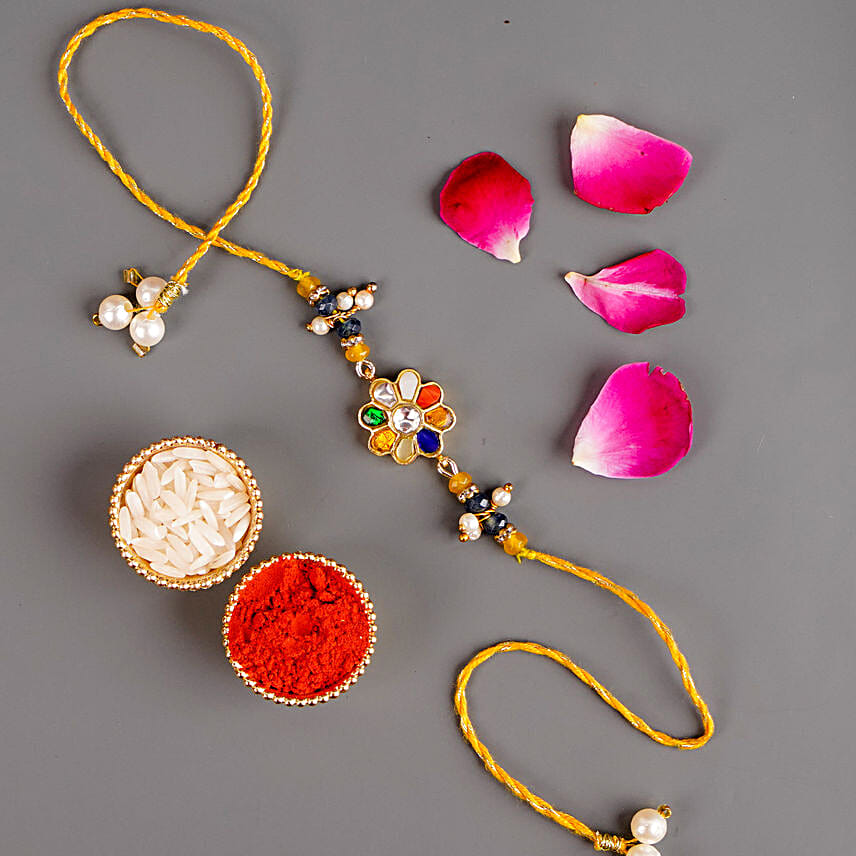Navratna Samrat Stone Rakhi N Almonds Silver Box