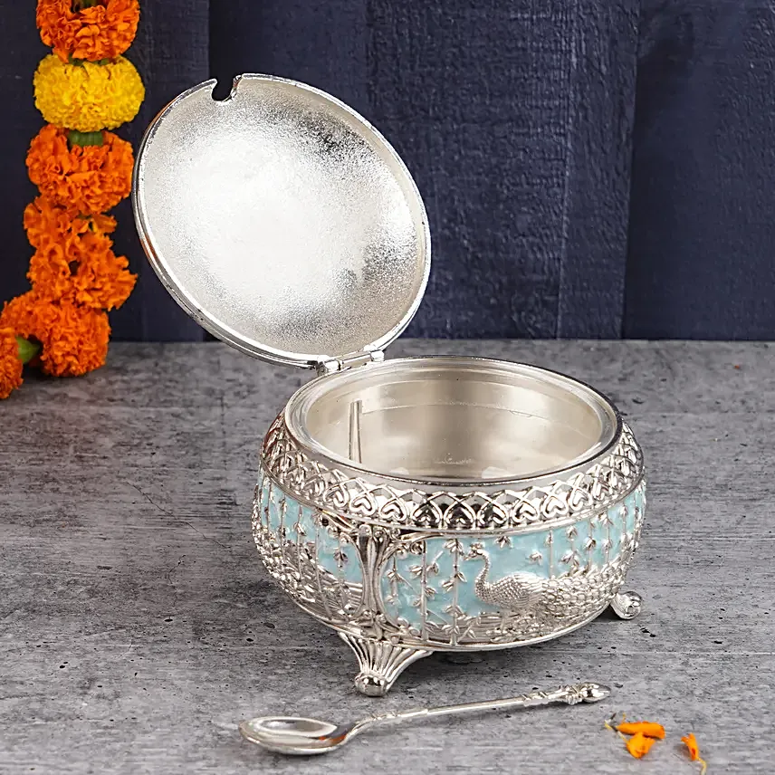 Neel Pushpa Pacchi Rakhi N Almonds Silver Box
