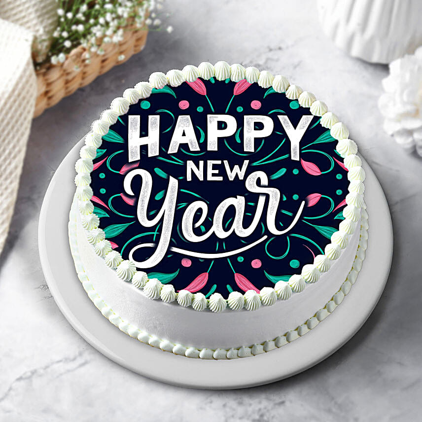New Year Pineapple Photo Cream Cake Half Kg