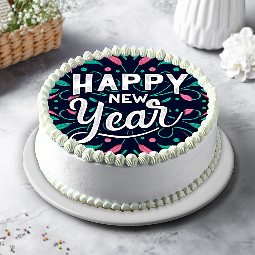 New Year Pineapple Photo Cream Cake Half Kg