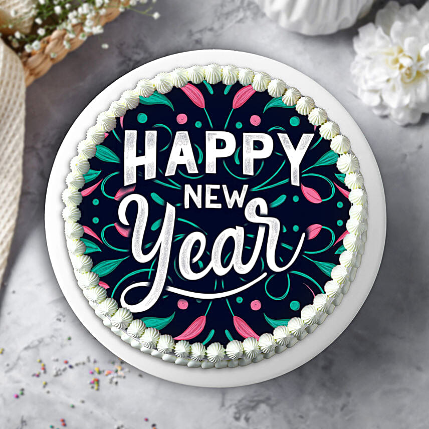 New Year Pineapple Photo Cream Cake Half Kg