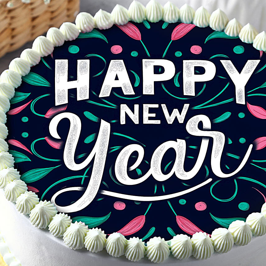 New Year Pineapple Photo Cream Cake Half Kg
