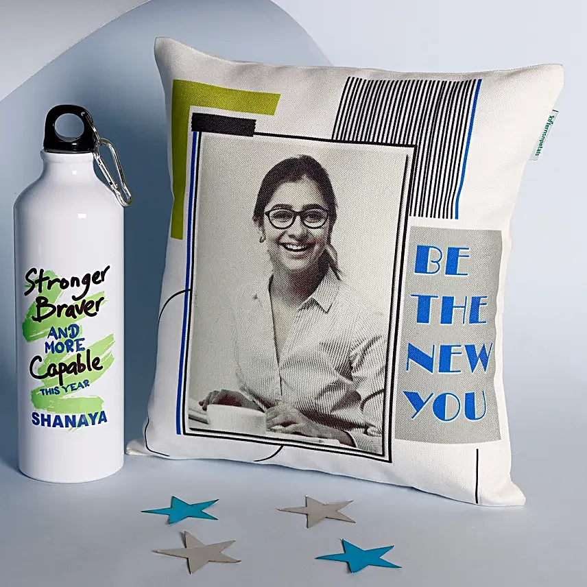 New You Personalised Cushion N Bottle Gift