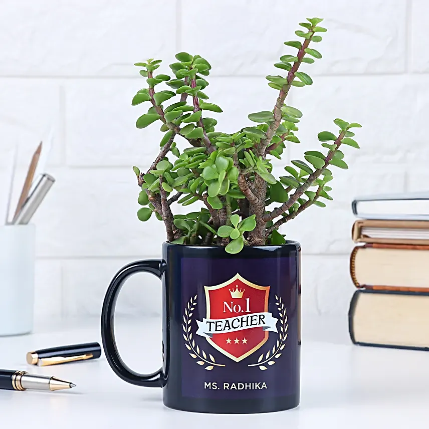 No 1 Teacher Jade Plant Mug