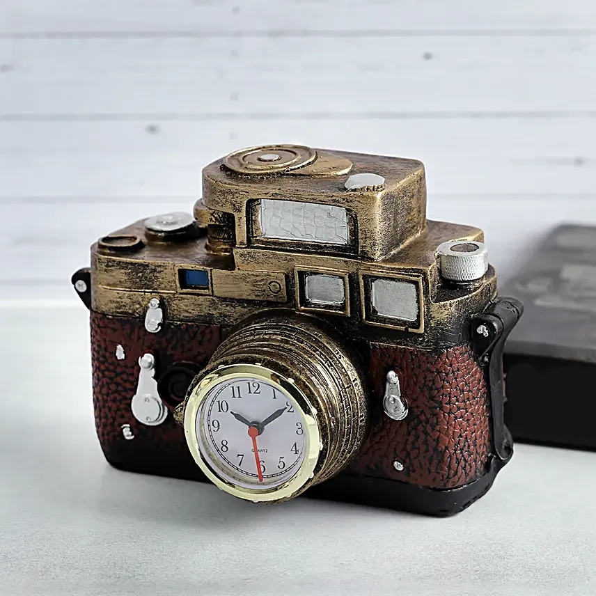 Old Timey Camera Clock Brown