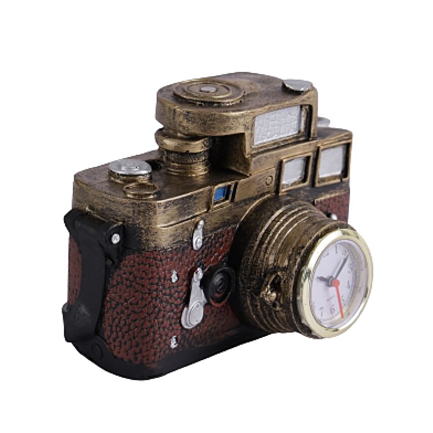 Old Timey Camera Clock Brown