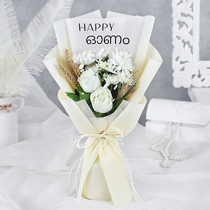 Onam Elegance White Daisy Rose Bouquet