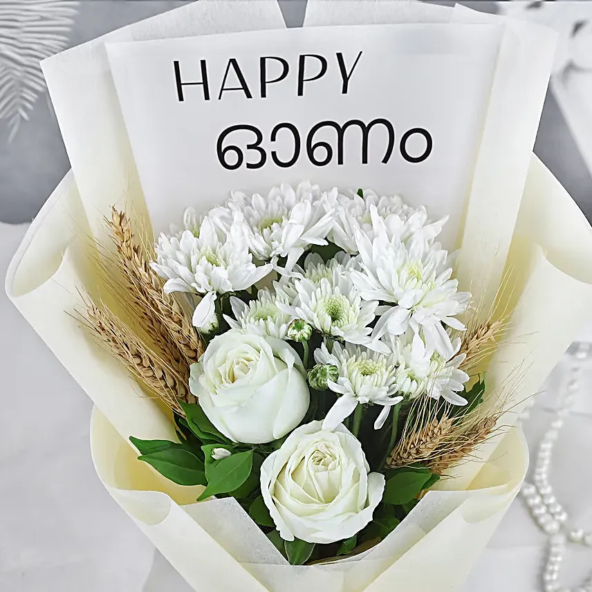 Onam Elegance White Daisy Rose Bouquet