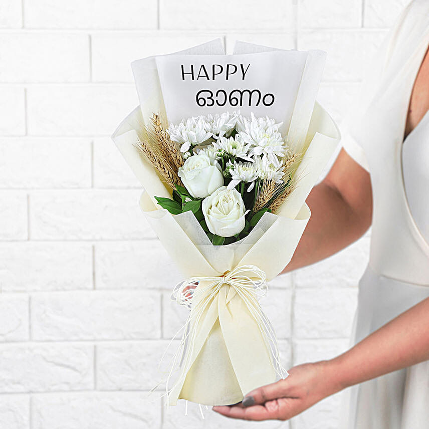 Onam Elegance White Daisy Rose Bouquet