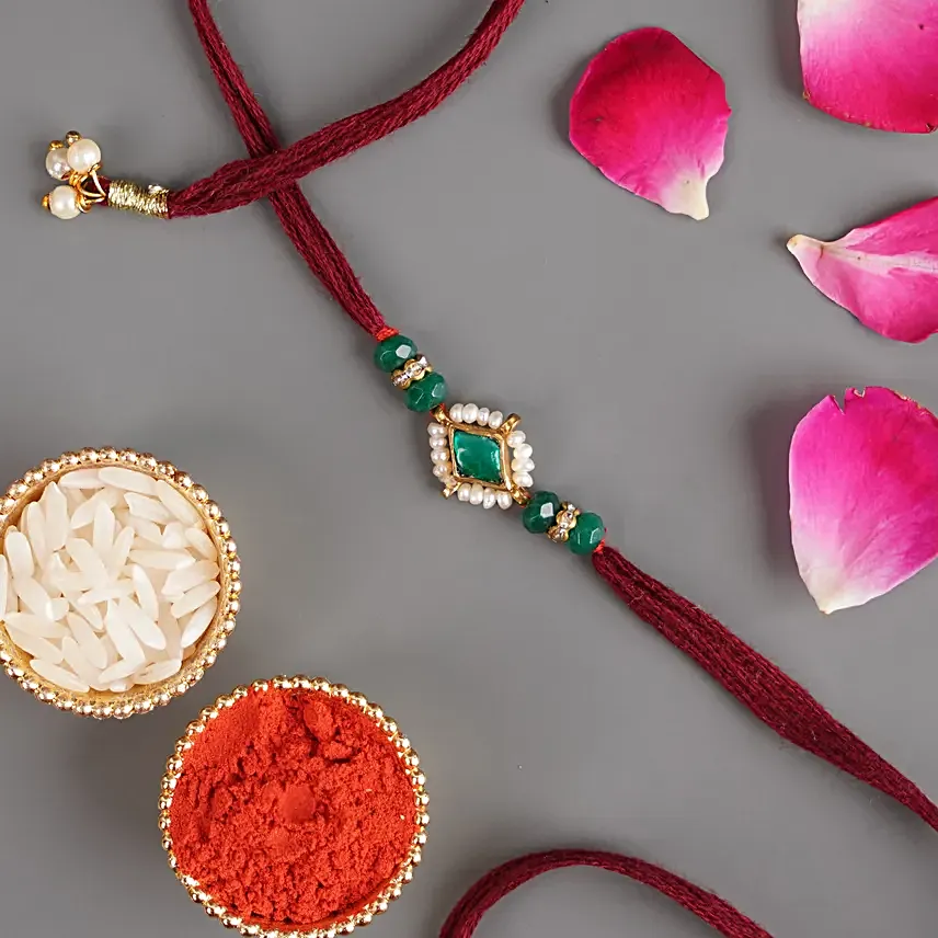 Panna Paheli Jadau Rakhi N Almonds Silver Box