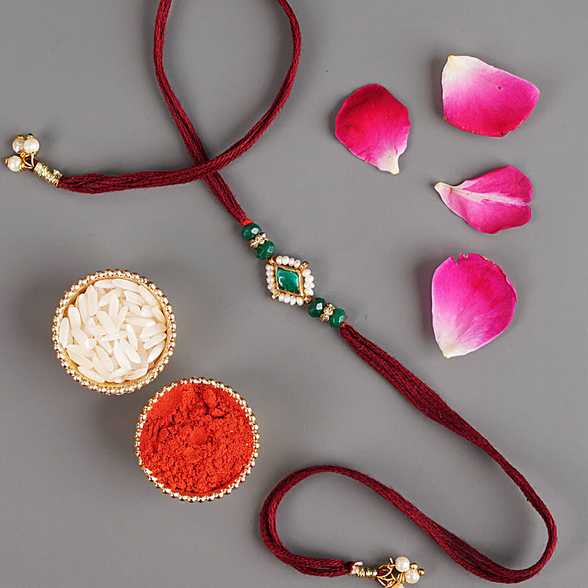 Panna Paheli Jadau Rakhi N Almonds Silver Box