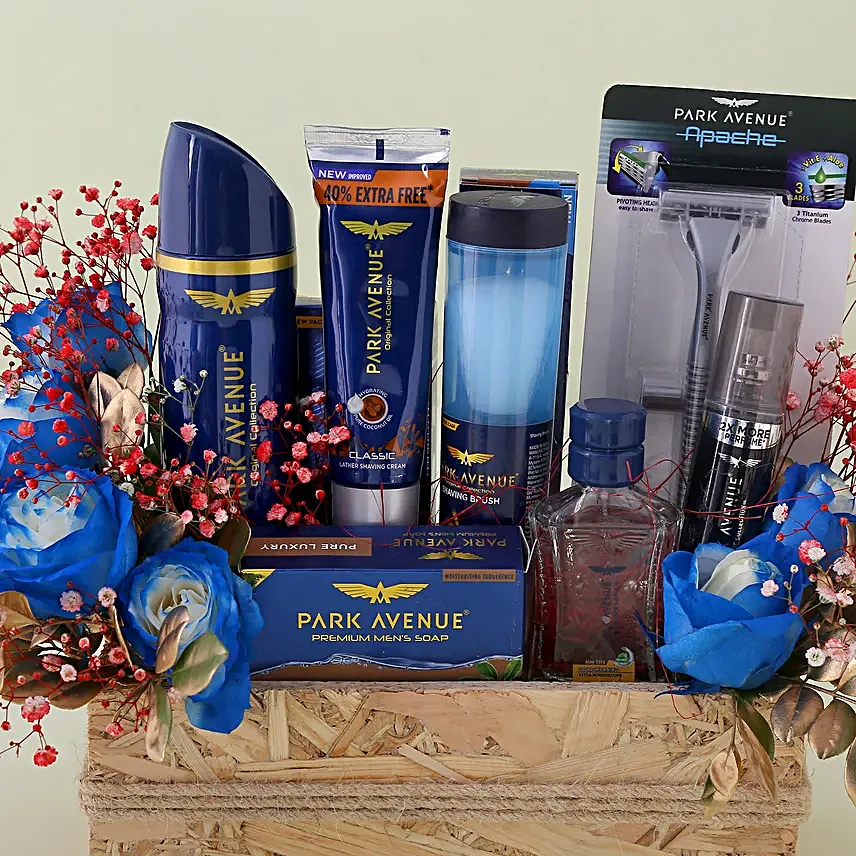 Park Avenue Grooming Kit N Blue Roses Gift Basket