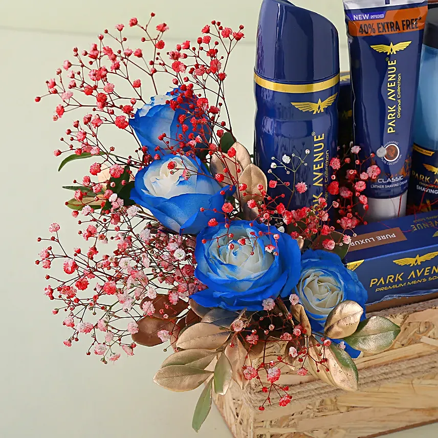 Park Avenue Grooming Kit N Blue Roses Gift Basket