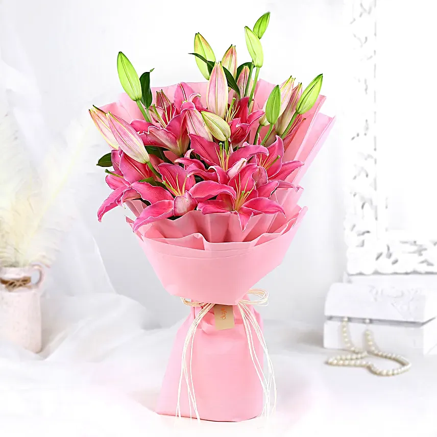 Beautiful Pink Lilies Bouquet Online