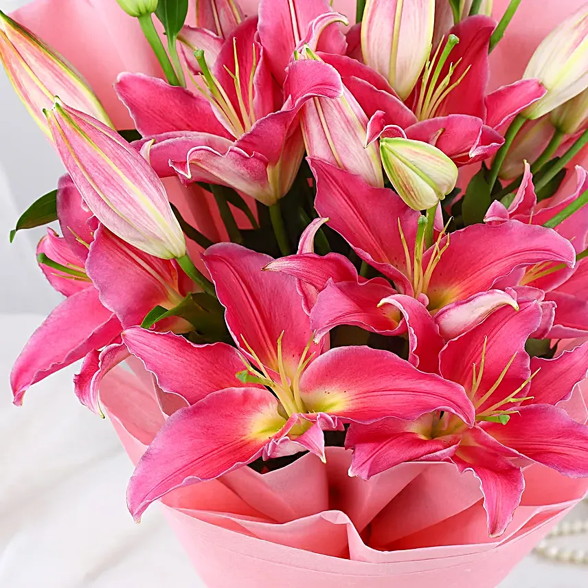 Beautiful Pink Lilies Bouquet Online