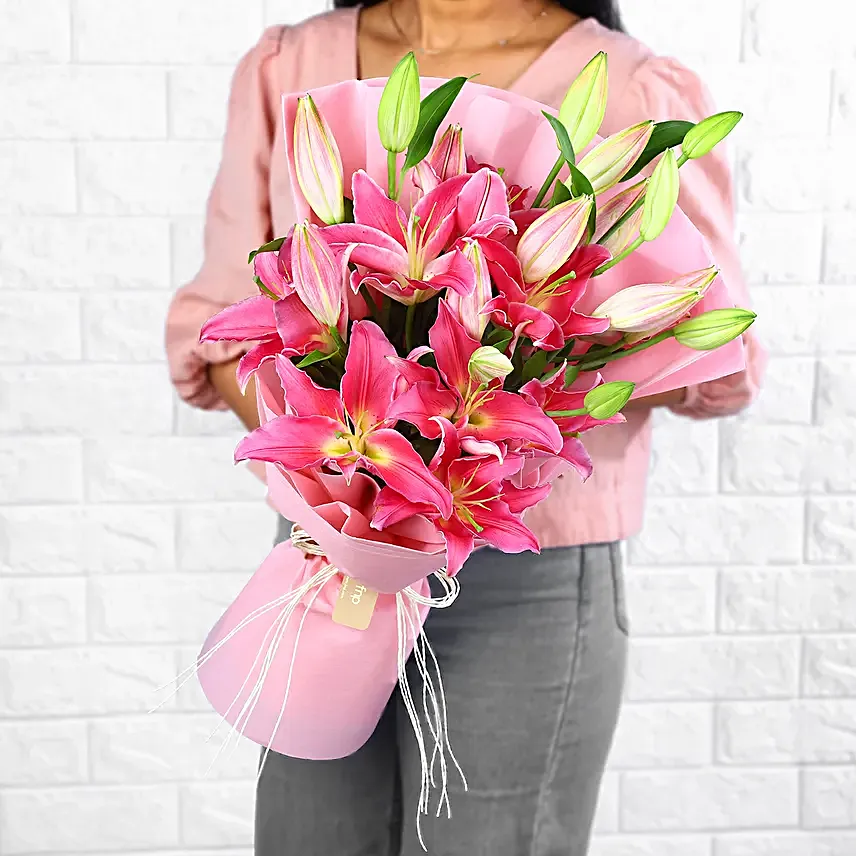 Beautiful Pink Lilies Bouquet Online