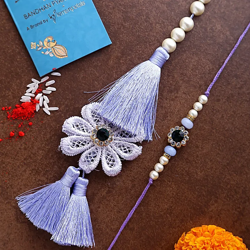 Pastel Floral Bhaiya Bhabhi Lumba Rakhi Set