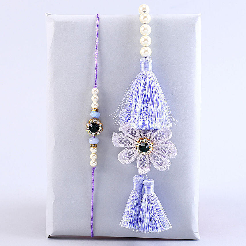 Pastel Floral Bhaiya Bhabhi Lumba Rakhi Set
