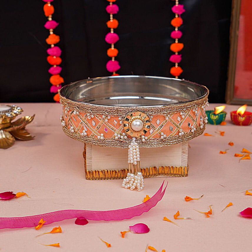 Peachy Love Karwa Chauth Thali Set