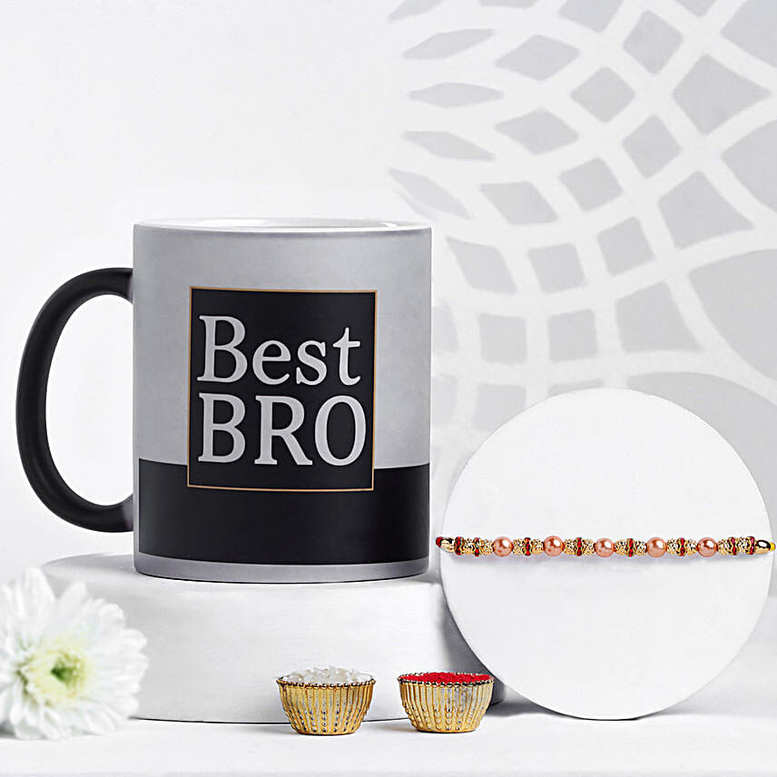 Pearl Love Bond Rakhi N Best Bro Magic Mug Combo