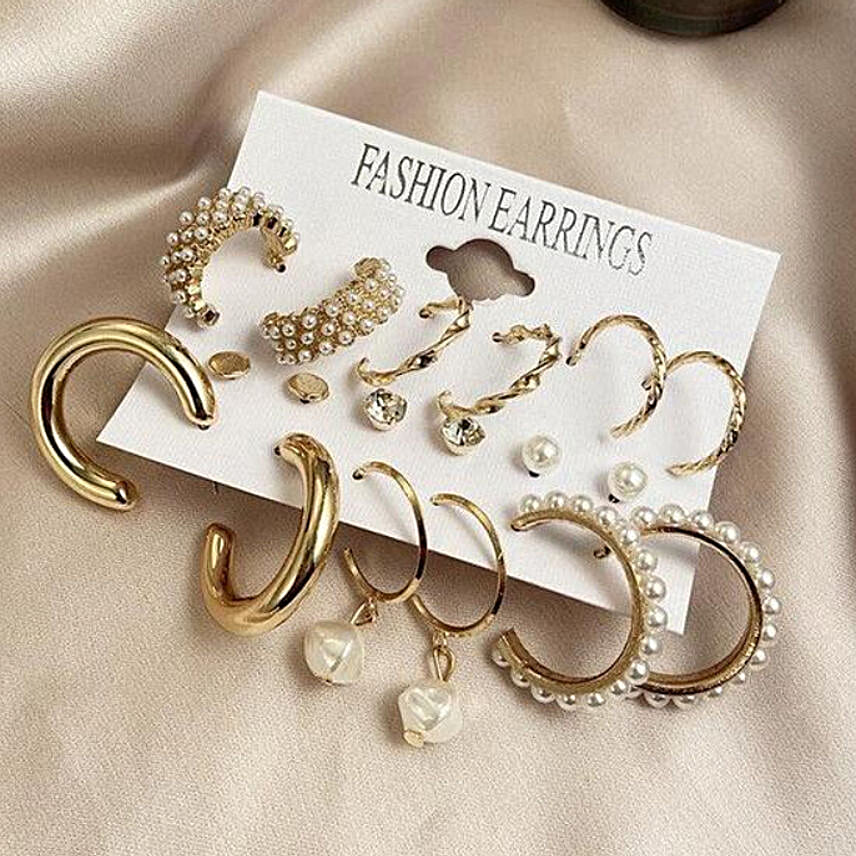 Pearls Hoop N Stud Earrings Set