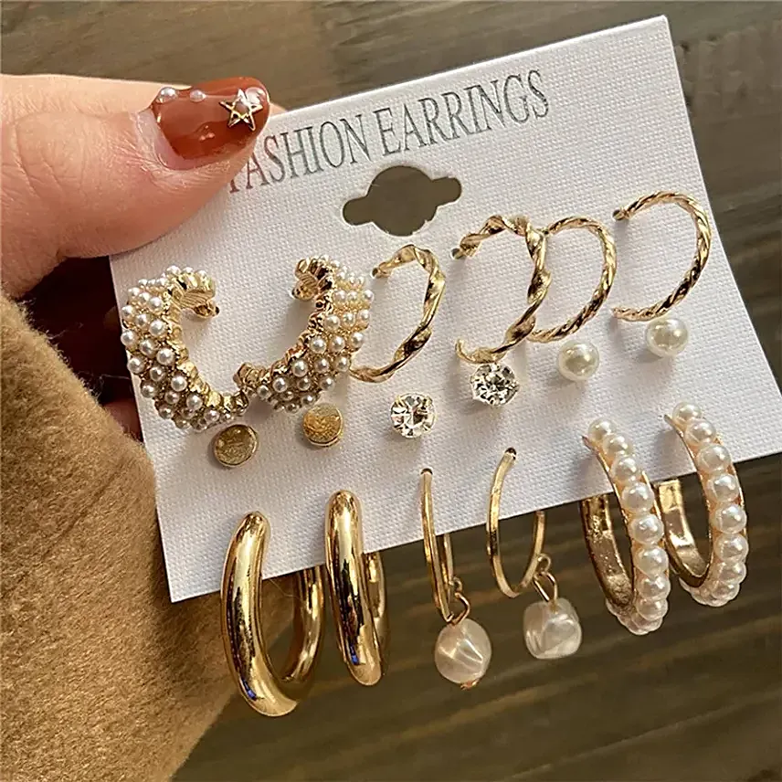 Pearls Hoop N Stud Earrings Set