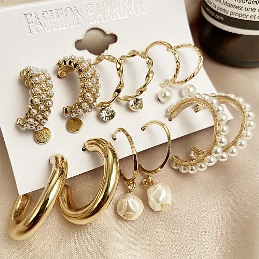 Pearls Hoop N Stud Earrings Set