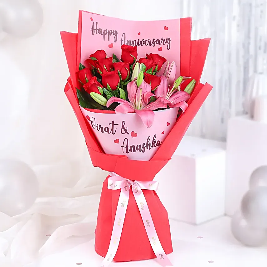 Personalised Anniversary Bouquet N Truffle Cake