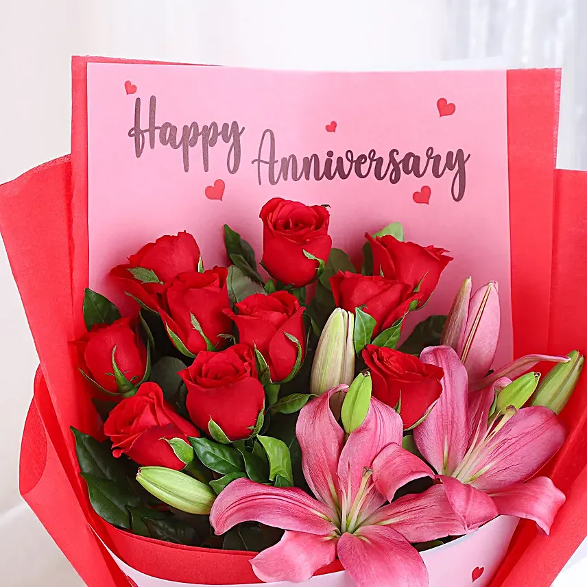 Personalised Anniversary Bouquet N Truffle Cake