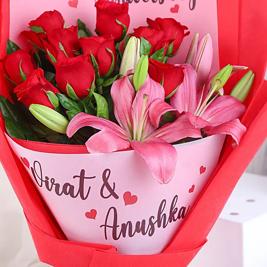 Personalised Anniversary Bouquet N Truffle Cake