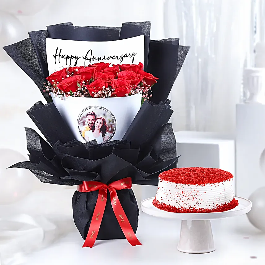 Personalised Anniversary Photo Bouquet N Cake