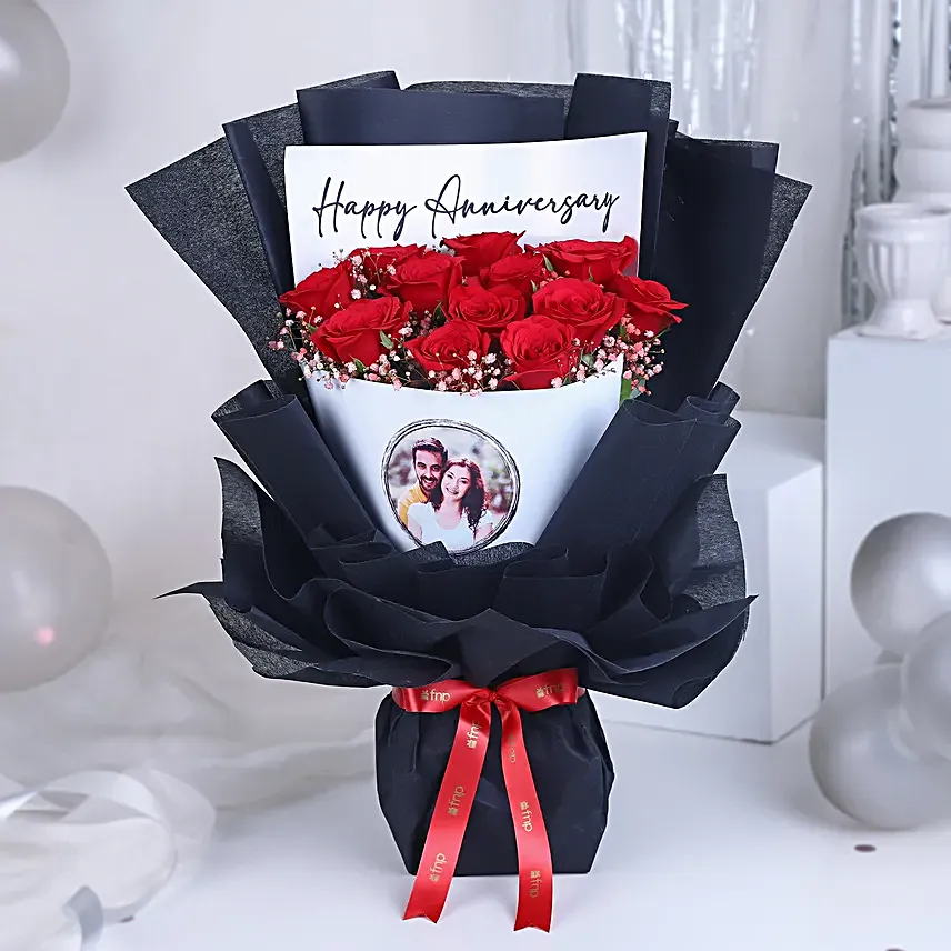 Personalised Anniversary Photo Bouquet N Cake