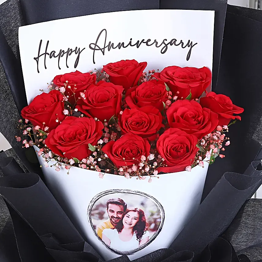 Personalised Anniversary Photo Bouquet N Cake