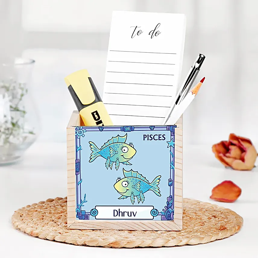 Personalised Artistic Pisces Table Organiser