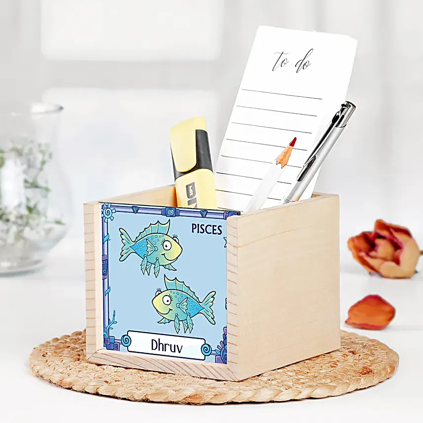 Personalised Artistic Pisces Table Organiser