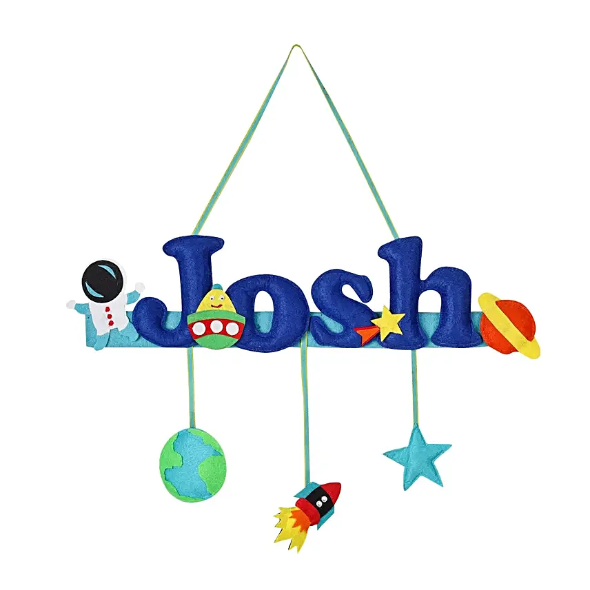 Personalised Astronaut Theme Hanging Name Plate 7 Letter Name