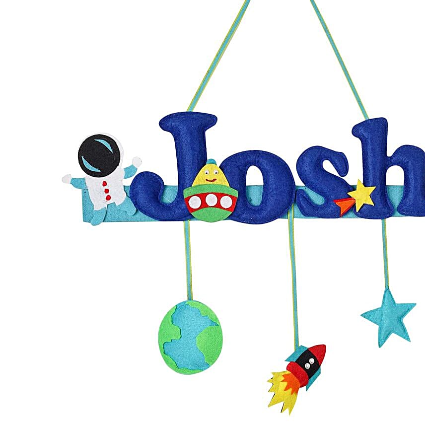 Personalised Astronaut Theme Hanging Name Plate 7 Letter Name