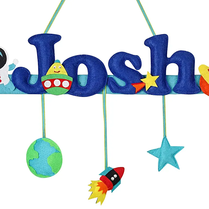 Personalised Astronaut Theme Hanging Name Plate 7 Letter Name