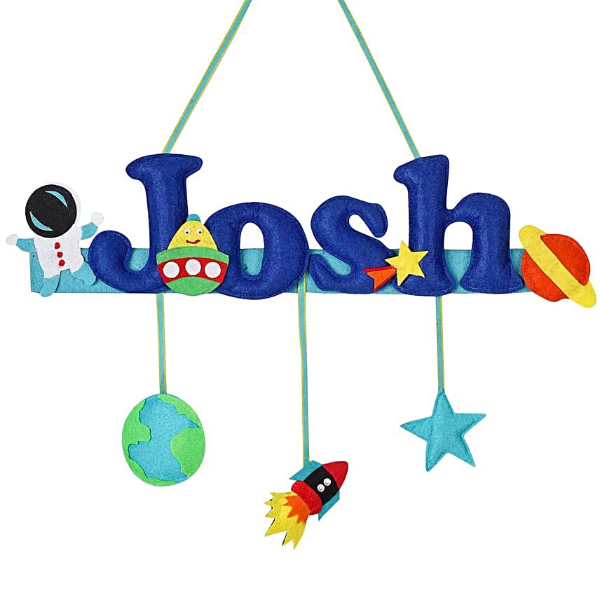 Personalised Astronaut Theme Hanging Name Plate 7 Letter Name