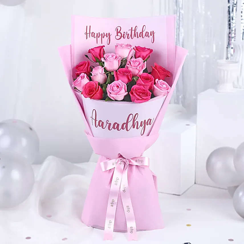 Personalised Birthday Rose Bouquet N Creamy Cake