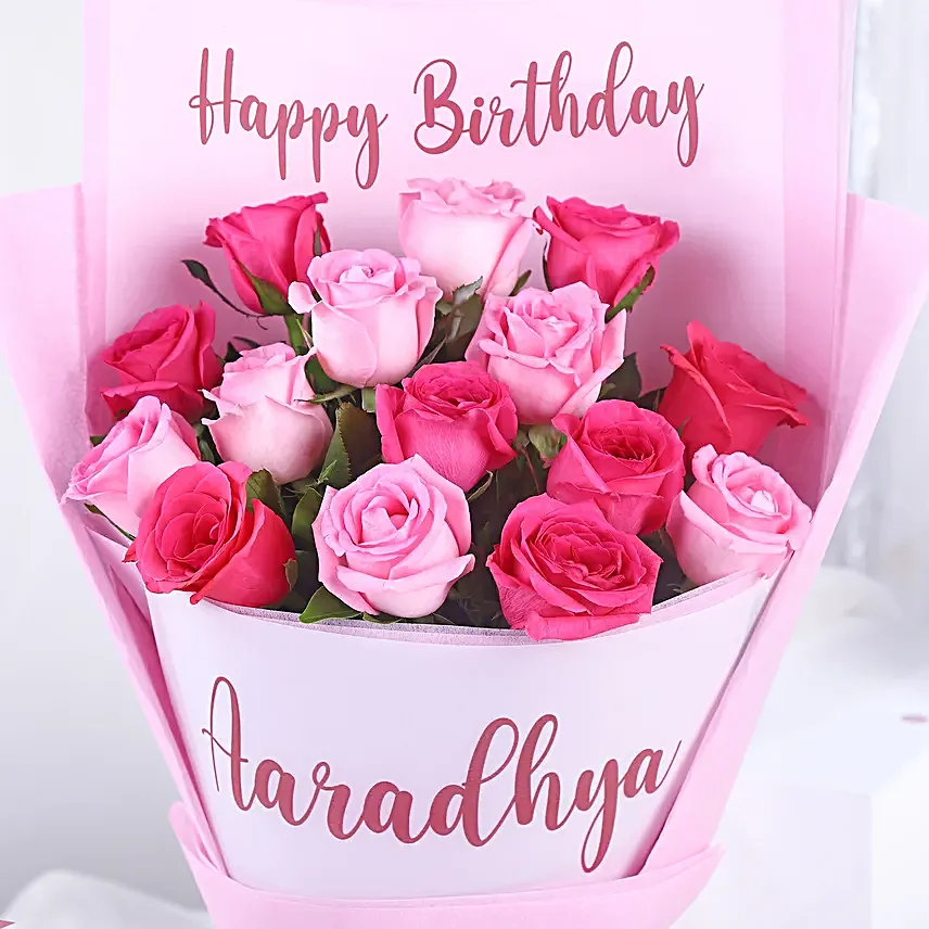 Personalised Birthday Rose Bouquet N Creamy Cake