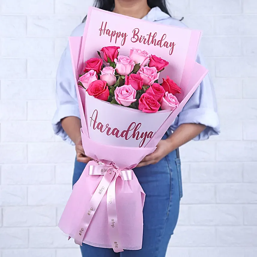 Personalised Birthday Rose Bouquet N Creamy Cake