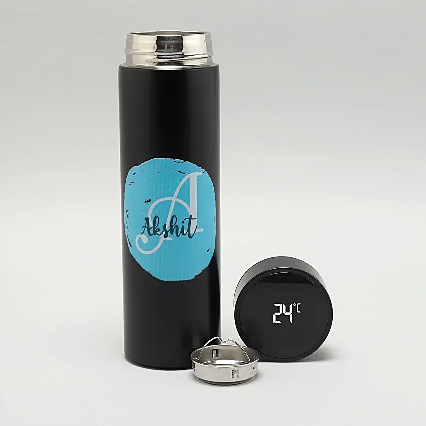 Personalised Black LED Temperature Bottle