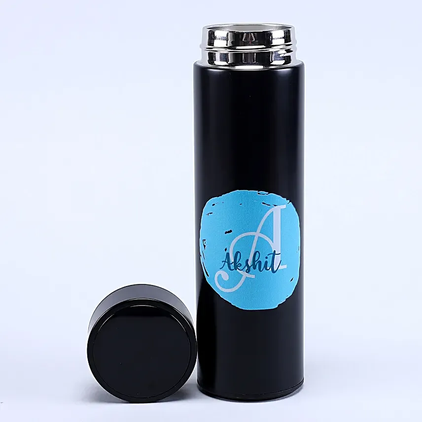 Personalised Black LED Temperature Bottle