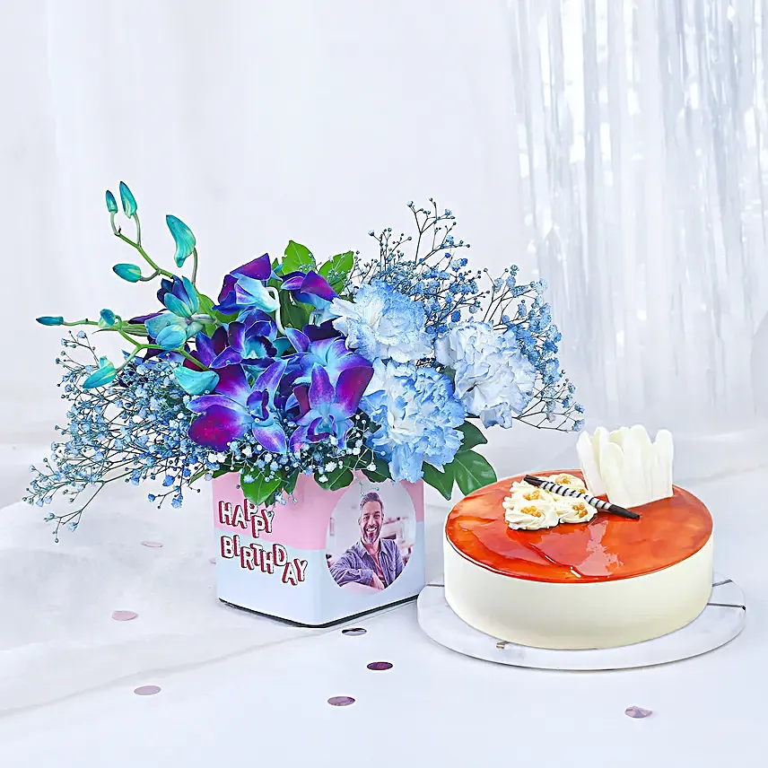 Personalised Blooming Birthday Vase N Cream Cake