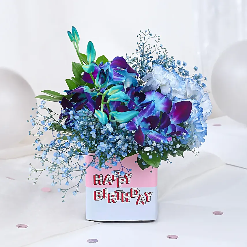Personalised Blooming Birthday Vase N Cream Cake