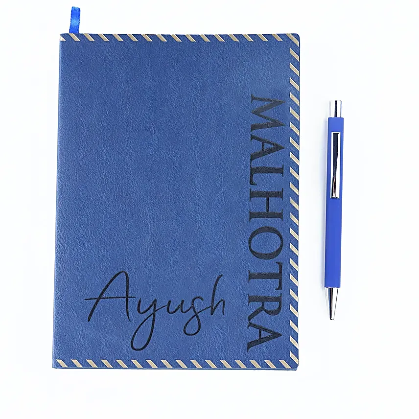 Personalised Blue Notebook and Pen Combo