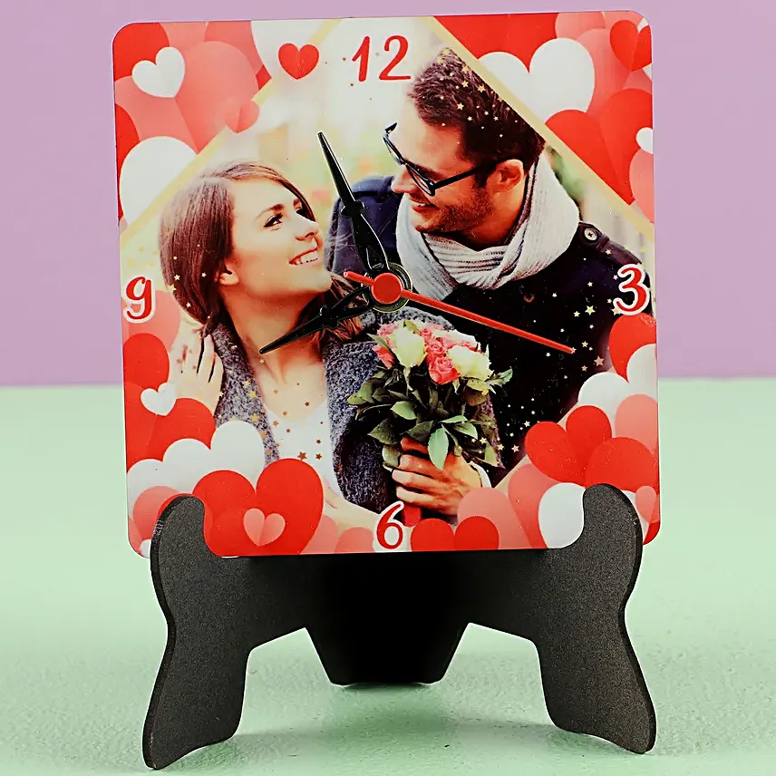 valentine special photo printed table clock for her